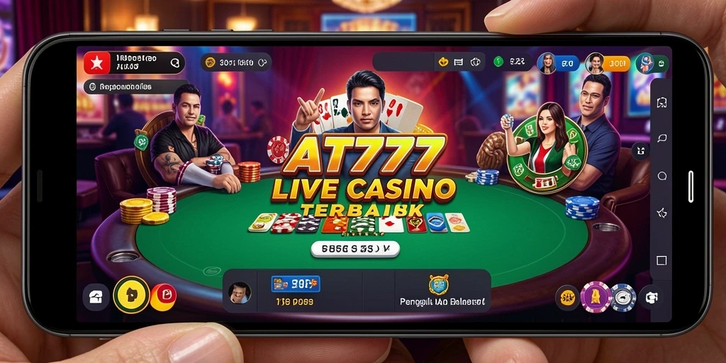 Screenshot AT777 menampilkan dealer langsung dalam permainan Live Casino yang menyenangkan.