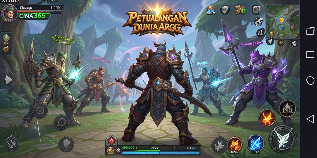 Tampilan permainan CINA365 yang menampilkan pertarungan epik di dunia fantasi.