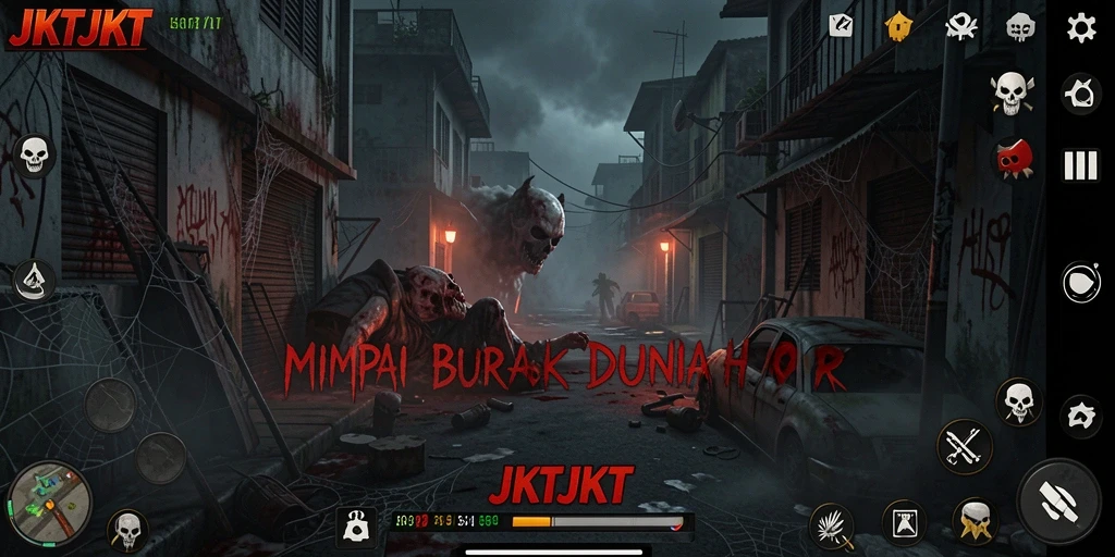 Screenshot gameplay JKTJKT menampilkan suasana mencekam dan menakutkan.