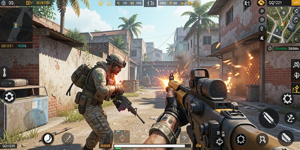 Menampilkan aksi seru dalam permainan FPS QQ1221.