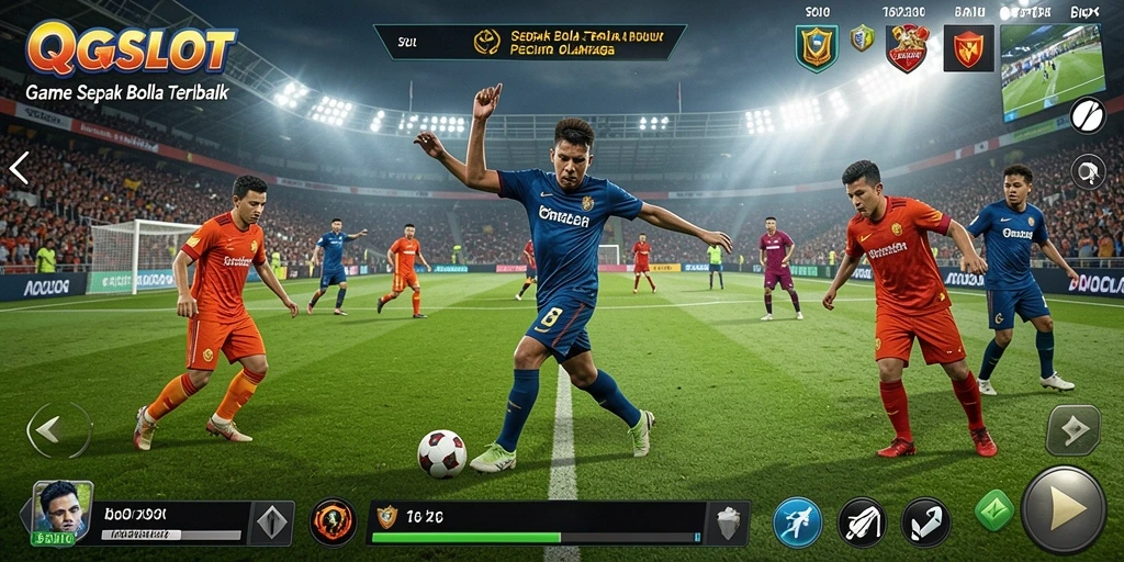 Screenshot yang menunjukkan aksi seru di lapangan sepak bola.