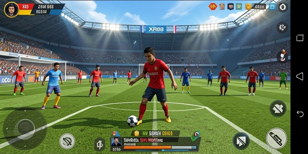 Tampilan gameplay seru dalam XR88 dengan aksi sepak bola yang mendebarkan.
