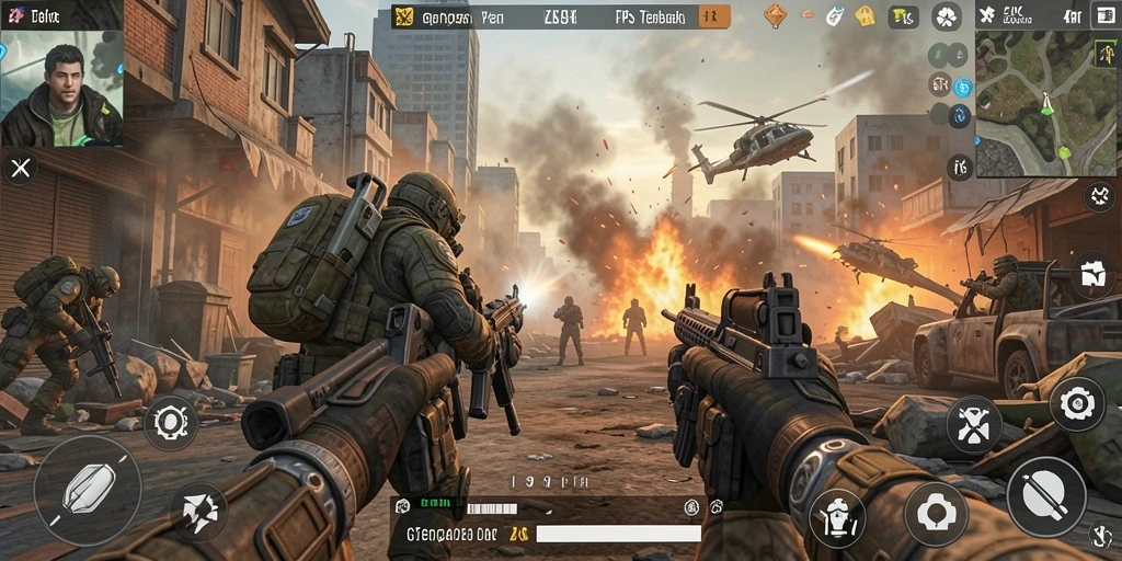 Screenshot menampilkan aksi intens dalam gameplay ZK7 FPS.